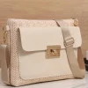 Online Dear-Lover Leather Pocket Patchwork Straw Woven Shoulder Bag Beige