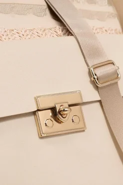 Online Dear-Lover Leather Pocket Patchwork Straw Woven Shoulder Bag Beige