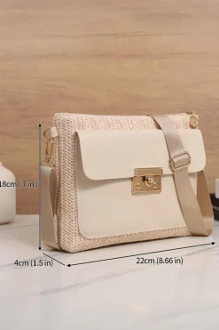 Online Dear-Lover Leather Pocket Patchwork Straw Woven Shoulder Bag Beige