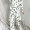 Sale Dear-Lover Leopard Animal Print Long Sleeve and Pants Loungewear Set Beige