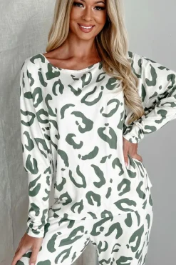 Sale Dear-Lover Leopard Animal Print Long Sleeve and Pants Loungewear Set Beige