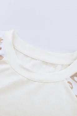 Sale Dear-Lover Leopard Print Bubble Sleeve Top Beige