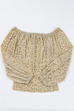 New Dear-Lover Leopard Velvet Burnout Off Shoulder Long Sleeve Blouse Beige