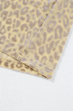New Dear-Lover Leopard Velvet Burnout Off Shoulder Long Sleeve Blouse Beige