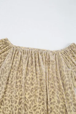New Dear-Lover Leopard Velvet Burnout Off Shoulder Long Sleeve Blouse Beige