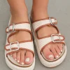 Best Dear-Lover Linen Dual Buckle Strap Thick Sole Outdoor Slippers Beige