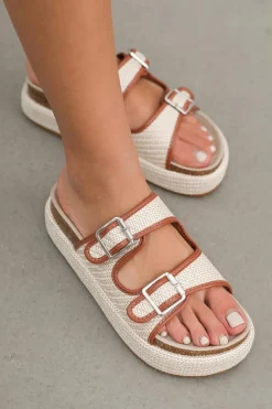 Best Dear-Lover Linen Dual Buckle Strap Thick Sole Outdoor Slippers Beige