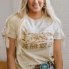 Clearance Dear-Lover LIVE YOUR BEST LIFE Crew Neck Western Graphic Tee Beige