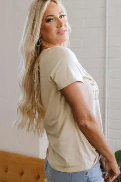 Clearance Dear-Lover LIVE YOUR BEST LIFE Crew Neck Western Graphic Tee Beige