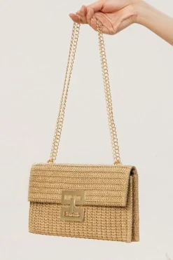 Fashion Dear-Lover Minimalist Braided Flap Chain Strap Shoulder Bag Beige