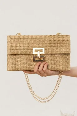 Fashion Dear-Lover Minimalist Braided Flap Chain Strap Shoulder Bag Beige