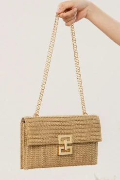Fashion Dear-Lover Minimalist Braided Flap Chain Strap Shoulder Bag Beige