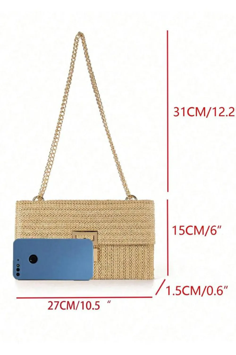Fashion Dear-Lover Minimalist Braided Flap Chain Strap Shoulder Bag Beige