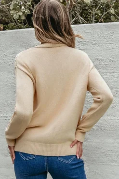 Sale Dear-Lover Open Knit Drop Shoulder Sweater Cardigan Beige