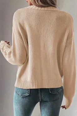 Sale Dear-Lover Open Knit Drop Shoulder Sweater Cardigan Beige