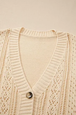 Sale Dear-Lover Open Knit Drop Shoulder Sweater Cardigan Beige