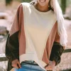 Clearance Dear-Lover Oversized Color Block Patchwork High Low Hoodie Beige