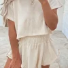 Online Dear-Lover 2pcs Cropped Tee and Ruffle High Waist Skort Set Beige