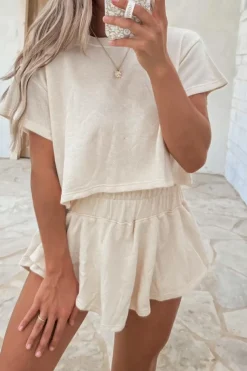 Online Dear-Lover 2pcs Cropped Tee and Ruffle High Waist Skort Set Beige