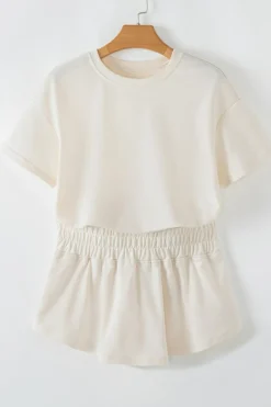 Online Dear-Lover 2pcs Cropped Tee and Ruffle High Waist Skort Set Beige