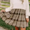 Clearance Dear-Lover Plaid Patchwork High Waist Sweatshirt Mini Dress Beige