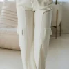 Best Dear-Lover Plain Cargo Pockets High Waist Casual Sweatpants Beige