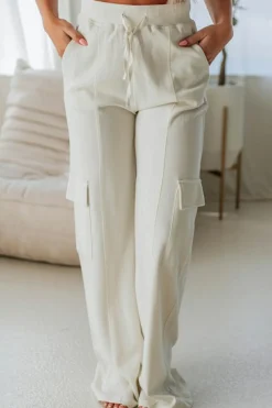Best Dear-Lover Plain Cargo Pockets High Waist Casual Sweatpants Beige