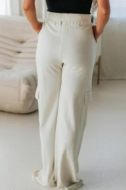 Best Dear-Lover Plain Cargo Pockets High Waist Casual Sweatpants Beige