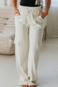 Best Dear-Lover Plain Cargo Pockets High Waist Casual Sweatpants Beige
