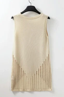 Sale Dear-Lover Pointelle Detail Solid Color Knit Sweater Vest Beige