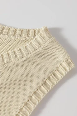 Sale Dear-Lover Pointelle Detail Solid Color Knit Sweater Vest Beige