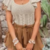 Online Dear-Lover Pointelle Knit Flutter Sleeve Sweater Beige