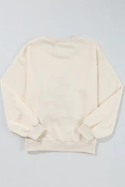 Clearance Dear-Lover Pom-Pom Christmas Tree Pattern O Neck Sweatshirt Beige