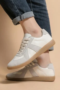 Hot Dear-Lover PU Leather Suede Patched Lace-up Flat Shoes Beige