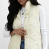 Hot Dear-Lover Quilted High Neck Button Up Pocket Vest Coat Beige