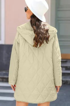 Best Dear-Lover Quilted Snap Button Hooded Coat Beige