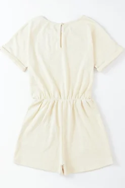 Outlet Dear-Lover Ribbed Elastic Waist Romper Beige