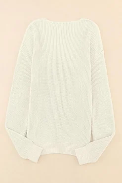 Fashion Dear-Lover Ribbed Knit V Neck Sweater Beige