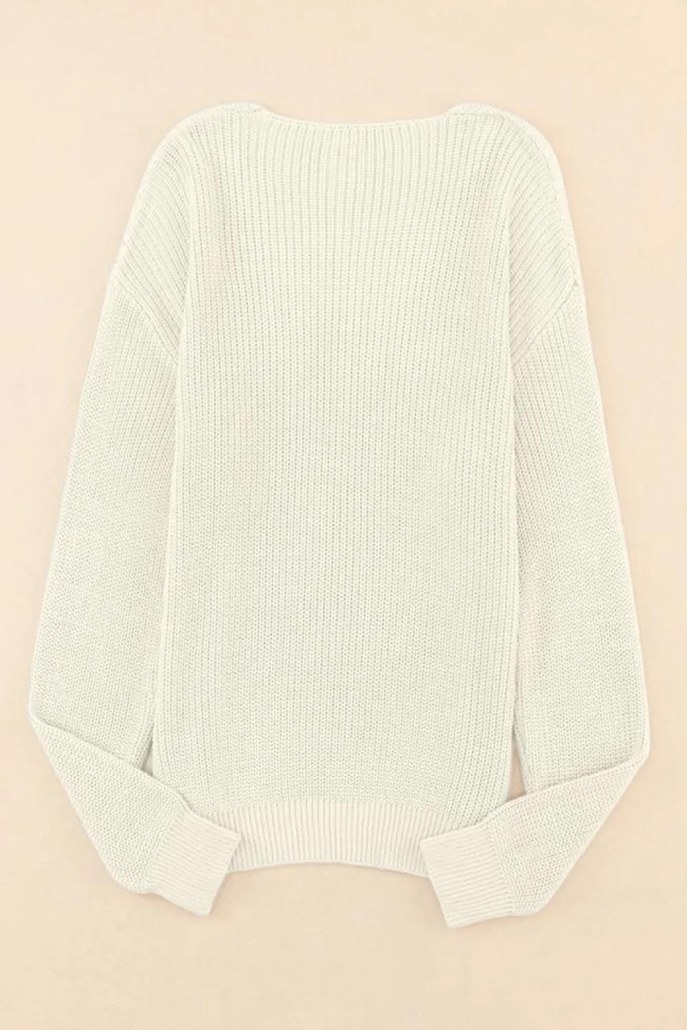 Fashion Dear-Lover Ribbed Knit V Neck Sweater Beige