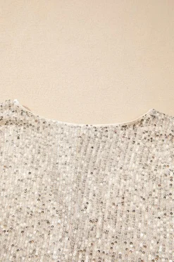 Clearance Dear-Lover Sequin Long Sleeve Wrap V Neck Bodysuit Beige