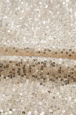 Clearance Dear-Lover Sequin Long Sleeve Wrap V Neck Bodysuit Beige