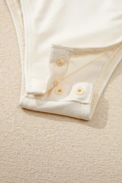 Clearance Dear-Lover Sequin Long Sleeve Wrap V Neck Bodysuit Beige