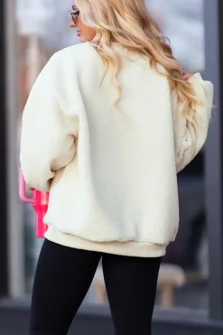 Best Dear-Lover Sherpa HOWDY Patched Pullover Sweatshirt Beige