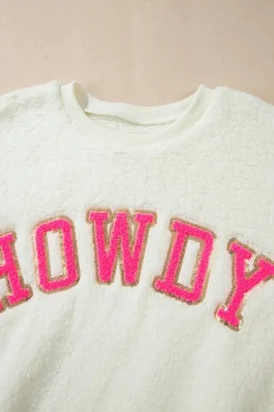 Best Dear-Lover Sherpa HOWDY Patched Pullover Sweatshirt Beige