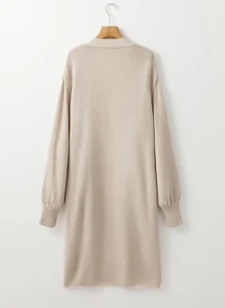 Hot Dear-Lover Side Pockets Open Front Long Knitted Cardigan Beige
