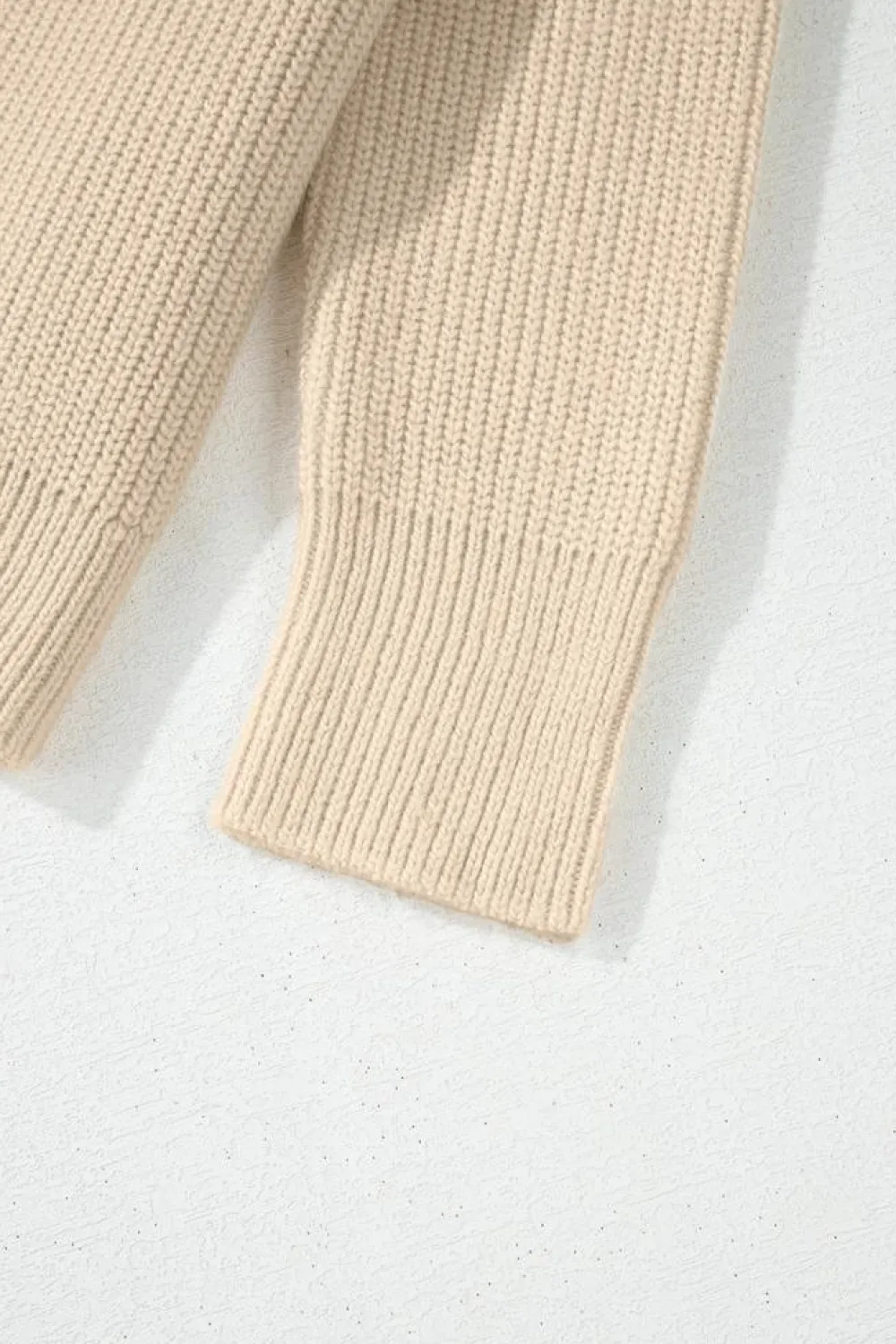 New Dear-Lover Solid Color Drawstring Hooded Drop Shoulder Pullover Sweater Beige