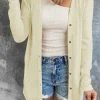Best Dear-Lover Solid Color Open-Front Buttons Cardigan Beige
