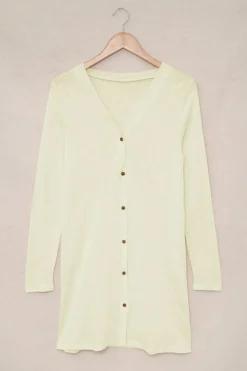 Best Dear-Lover Solid Color Open-Front Buttons Cardigan Beige