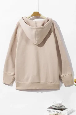 Hot Dear-Lover Solid Color Pocketed Button Up Loose Hoodie Beige