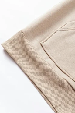 Hot Dear-Lover Solid Color Pocketed Button Up Loose Hoodie Beige